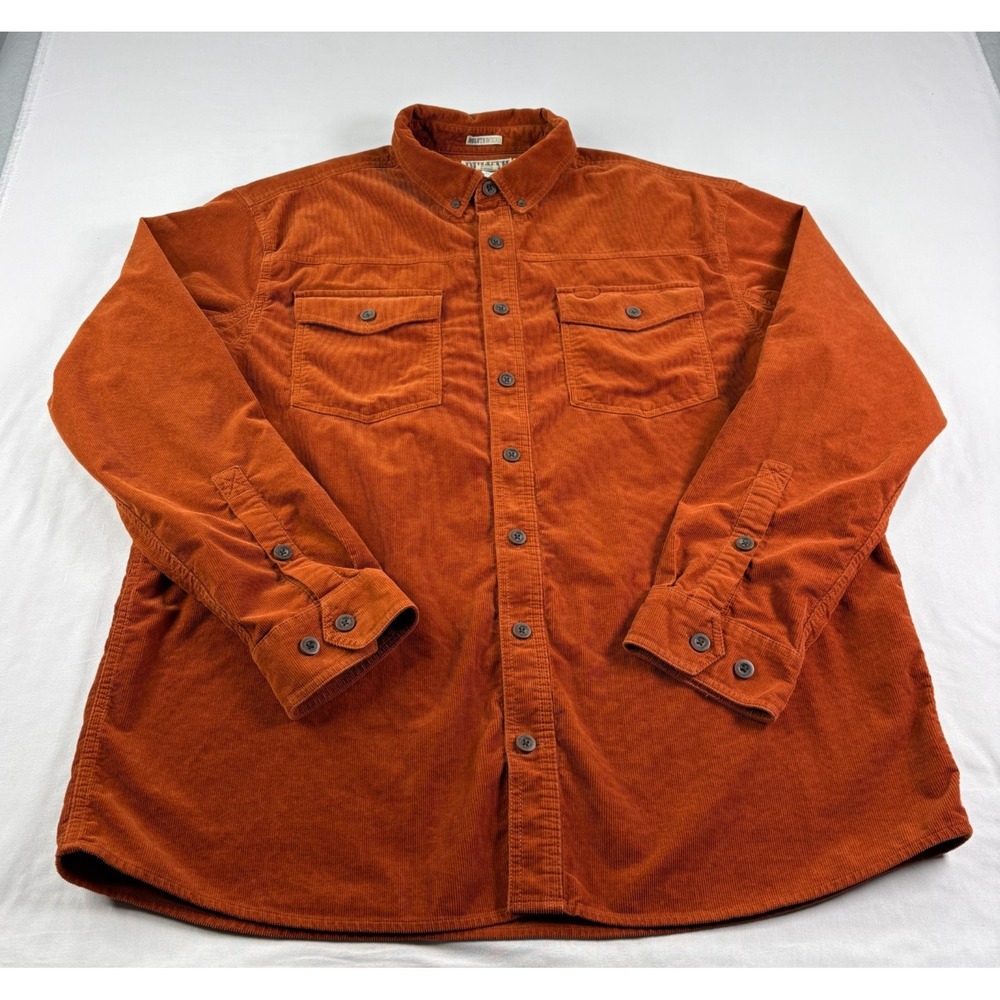 Duluth Trading Co Shirt Mens XLT Tall Orange Corduroy Button Up Untucked Relaxed